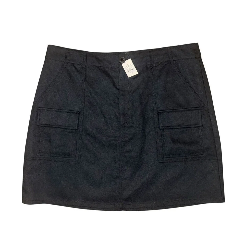 NWT Loft Ann Taylor Black Cargo Mini Skirt Linen Blend Womens Size 12 NEW $69.95